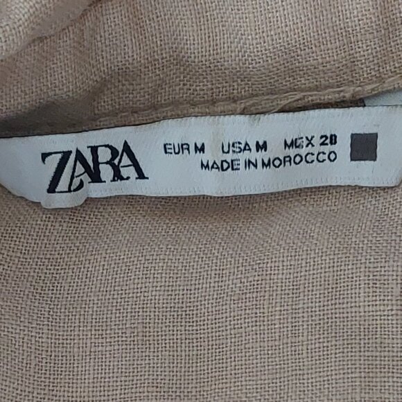 Zara Beige Cropped Linen Shirt Sz M - Picture 9 of 9